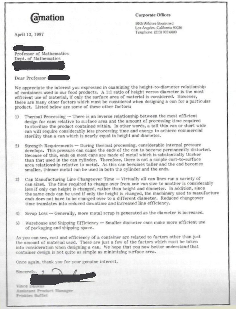 Letter written on Carnation letterhead from Carnation. Full text below.